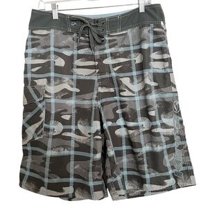 Kirra Blue Gray Printed Swim Shorts W32